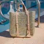 Straw Backpack with Gold and Silver Sequins – Handcrafted Moroccan Backpack with Leather Straps