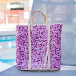 Straw Backpack with Purple Sequins – Handcrafted Moroccan Backpack with Leather Straps