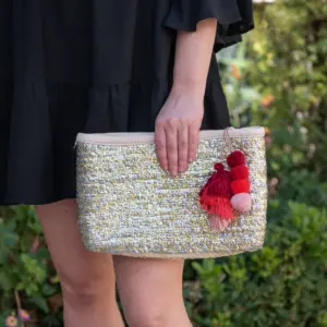 Straw Clutch with Gold and Silver Sequins – Handcrafted Moroco