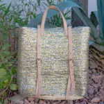 Straw Backpack with Gold and Silver Sequins – Handcrafted Moroccan Backpack with Leather Straps