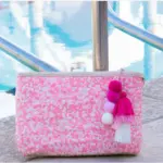 Straw Clutch with Pink Sequins – Handcrafted Moroccan Evening Bag with Removable Wristlet