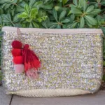 Straw Clutch with Gold and Silver Sequins – Handcrafted Moroco