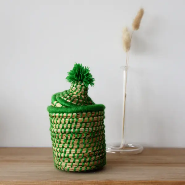 Raffia Storage Box – Green Handwoven Organizer from Morocco