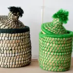 Raffia Storage Box – Green Handwoven Organizer from Morocco