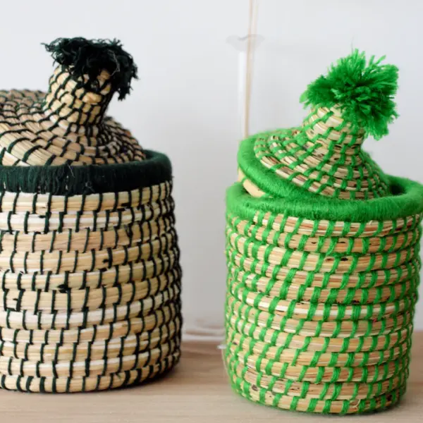 Raffia Storage Box – Green Handwoven Organizer from Morocco