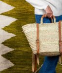 Green Doum Straw Backpack Basket – Handmade with Genuine Leather