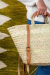 Green Doum Straw Backpack Basket – Handmade with Genuine Leather