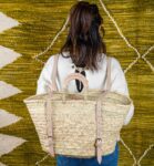 Green Doum Straw Backpack Basket – Handmade with Genuine Leather