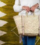 Green Doum Straw Backpack Basket – Handmade with Genuine Leather