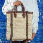 Moroccan Green Doum Backpack with Leather Trim – Handcrafted