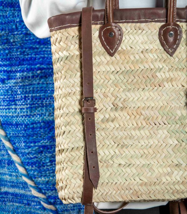 Moroccan Green Doum Backpack with Leather Trim – Handcrafted