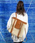 Handmade Moroccan Green Doum Backpack with Leather Trim