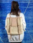Handmade Moroccan Green Doum Backpack with Leather Trim