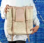 Handmade Moroccan Green Doum Backpack with Leather Trim