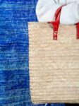 Straw Bag with Double Red Leather Handle – Handmade Palm