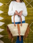 Straw Bag with Fringe and Leather Closure – Handmade Moroccan