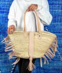 Straw Bag with Fringe and Leather Closure – Handmade Moroccan