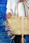 Straw Bag with Fringe and Leather Closure – Handmade Moroccan
