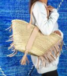 Straw Bag with Fringe and Leather Closure – Handmade Moroccan