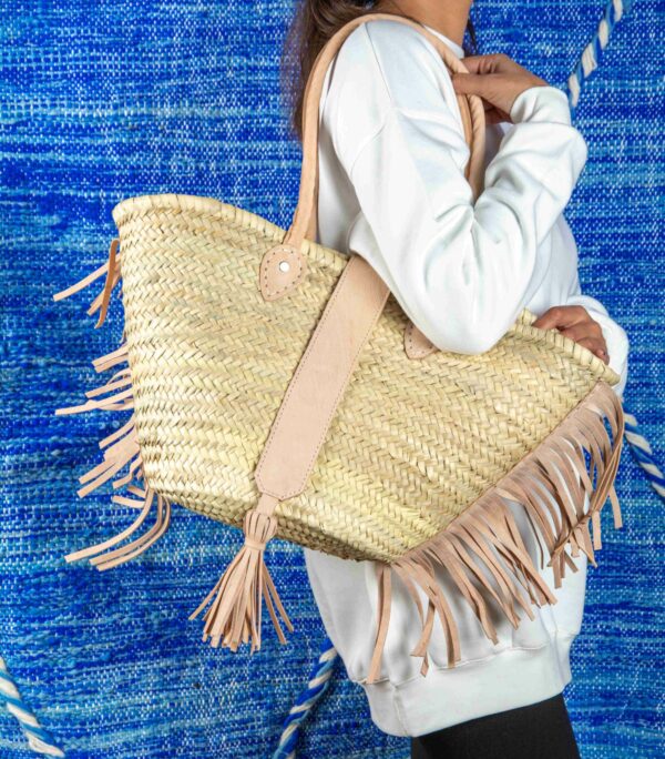 Straw Bag with Fringe and Leather Closure – Handmade Moroccan