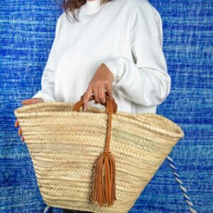 Tassel Basket – Handmade Moroccan Straw Basket with Natural