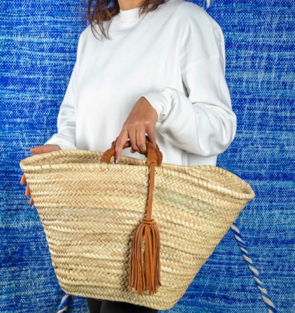 Tassel Basket – Handmade Moroccan Straw Basket with Natural