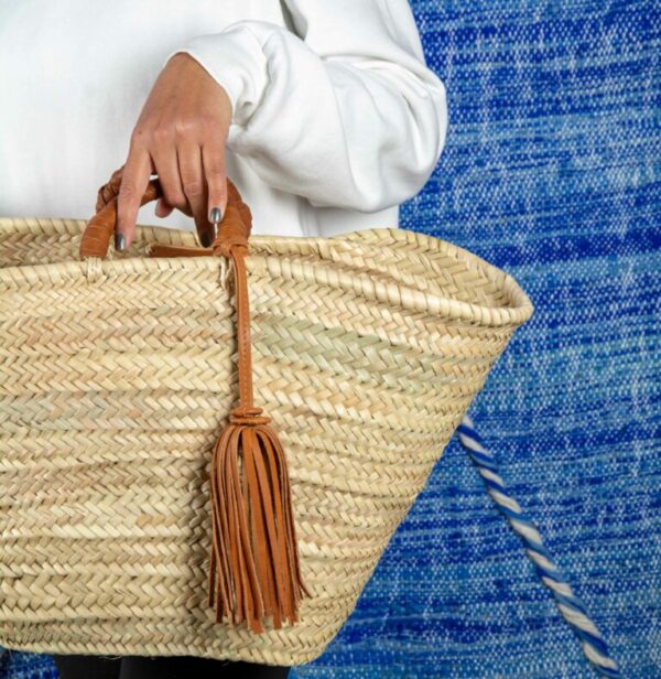 Tassel Basket – Handmade Moroccan Straw Basket with Natural