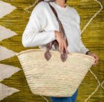 Straw Basket with Double Flat Leather Handle – Handmade