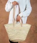 Moroccan Handmade Palm Leaf Basket with Sisal and Leather Handles
