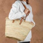 Handmade Moroccan Wicker Basket – Double Leather Handle Mark
