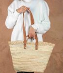Handmade Moroccan Wicker Basket – Double Leather Handle Mark