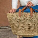 Handmade Moroccan Open Straw Basket with Double Leather Handles