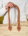 Handmade Moroccan Beach Basket – Natural Straw with Long Leather