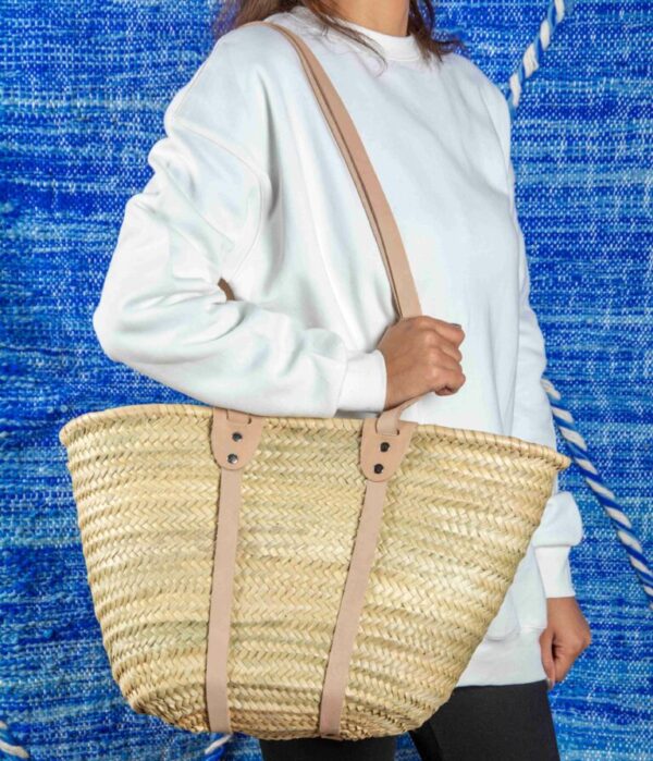 Straw Towel Basket – Reinforced Moroccan Palm Leaf Basket