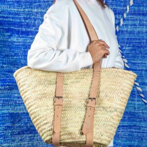 Wicker Towel Basket – Moroccan Beach Basket with Genuine and Natural Palm Leaf Chic