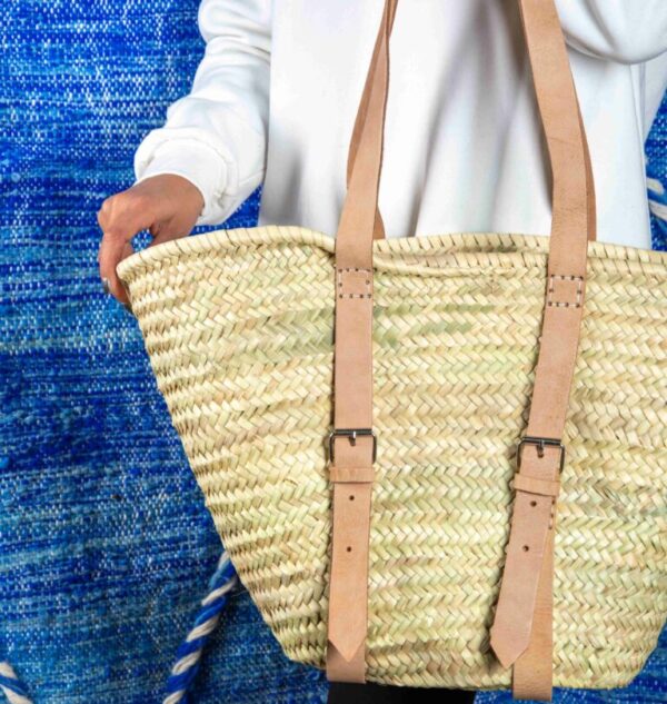 Wicker Towel Basket – Moroccan Beach Basket with Genuine and Natural Palm Leaf Chic