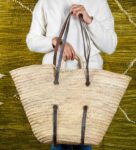 Large Reinforced Moroccan Leather Basket – Handmade Palm Doum