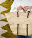 Large Reinforced Moroccan Leather Basket – Handmade Palm Doum