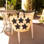 Large Straw Tote – Handcrafted Moroccan Bag with Black Sequin Stars
