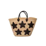 Large Straw Tote – Handcrafted Moroccan Bag with Black Sequin Stars