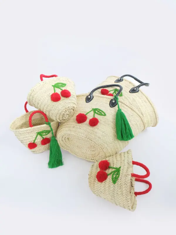 Raffia Cherry Shopper – Handmade Straw Tote with Cherry Embr
