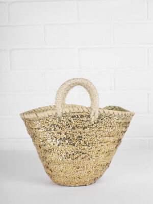 Mini Sequin Baskets – Handwoven Palm Leaf Basket with Colorful Sequins