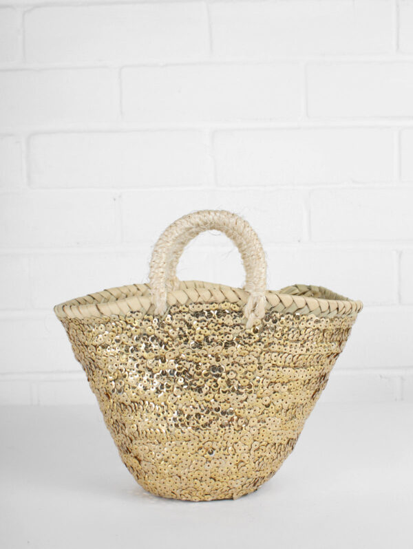 Mini Sequin Baskets – Handwoven Palm Leaf Basket with Colorful Sequins