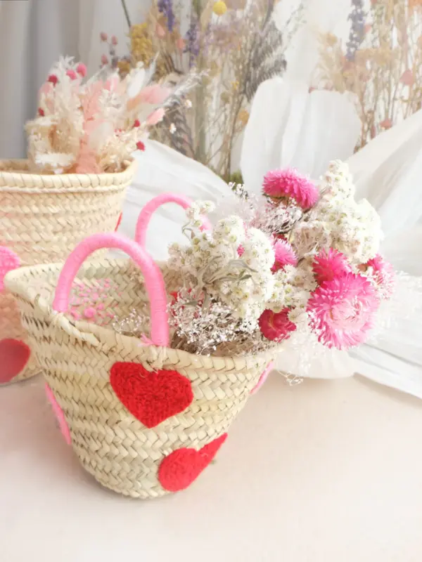 Petit Boho Raffia Bag with Heart Design – Handmade Small
