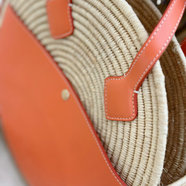 St Tropez Luxe Leather & Raffia Round Basket Bag – Crossbody