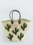 Medium Cactus Raffia Shopper – Handwoven Straw Bag with Cactus