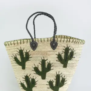 Medium Cactus Raffia Shopper – Handwoven Straw Bag with Cactus