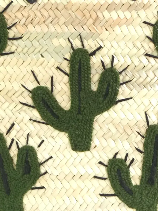 Medium Cactus Raffia Shopper – Handwoven Straw Bag with Cactus