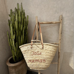 "Jolie Maman" Handwoven Straw Basket – Moroccan Artisan Bag