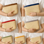 Moroccan Palm Leaf Clutch – Handmade Rectangular Bag with Leather Finish